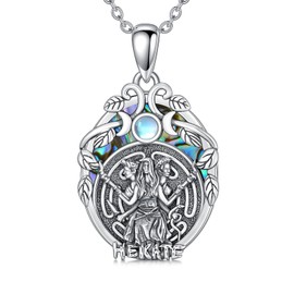 UCADRIT Hecate Necklace Sterling Silver Hekate Necklace Triple Moon Goddess Hecate Jewellery Pagan Gifts for Women