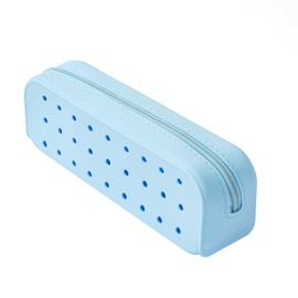 RSRSLEII Cute Silicone Makeup Brush Holder with Holes, Soft Portable Cosmetic Brush Bag with Zipper, Travel Makeup Brush Case（03Light Blue）