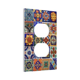 Vintage Color Mexican Talavera Tile Single Outlet Covers Wall Plate Decorative 1 Gang Duplex Receptacle Outlet Plates Bathroom Kitchen Electrical Faceplate 5 X 3 Inch