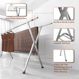 JAUREE Clothes Drying Rack 2 Tiers, Heavy Duty Drying Rack Clothing Folding Indoor Outdoor, Stainless Steel Laundry Drying Rack, Foldable Garment Rack with 20 Windproof Hooks (84 Inches)