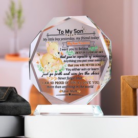 Movdyka 5.3" Crystal Son Gifts Plaque from Mum Birthday Graduation Present Ideas Glass Sentimental Ornament To My Son Keepsake from Mother