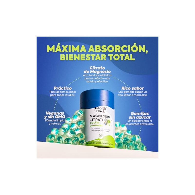 Citrato de Magnesio 60 Gomitas para Adulto Sin Azúcar Magnesium