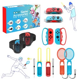 10 in 1 NS Switch Sport Spiel Zubehör Switch Sports Bundle für Switch 2 Stück Fußball Beinschlaufe Volleyball Handschlaufe Fechtgriff Badminton- und Tennisschläger Bowlinggriff für Joy Con
