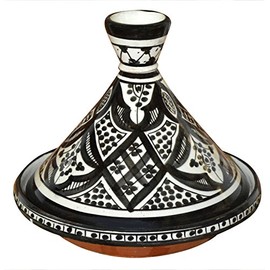 Moroccan Handmade Serving Tagine Ceramic With Vivid colors Original 10 Inches in Diameter Black & White