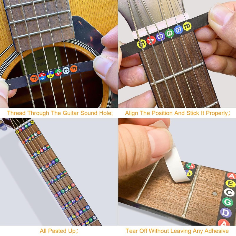 AXPTECH Guitar Fretboard Stickers, With Guitar Chord Chart,Color Coded Note