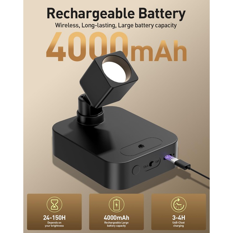 Diomart Rechargeable Mini Spotlights Indoor with Remote, 2 Pack