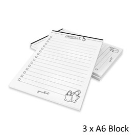 Set of 3 Shopping List Notepads, DIN A6, 50 Sheets, Shopping Pads with Pre-Printed for the Kitchen, Handbag, Car, Organiser Made of Paper for Tear-Off I dv905