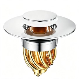 Sink Plug Replacement, Universal Brass Pop-Up Drain Stopper, Wash Basin Plug with Built-in Strainer, Push Type Sink Strainer for Bathroom Sink, 33-40mm Drain Holes