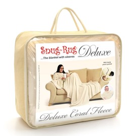 Snug Rug Cream DELUXE Blanket With Sleeves GENUINE SnugRug Sleeved Blankets Luxury Cosy Super Soft Coral Fleece Long Oversized with Pouch Pocket Adults Size