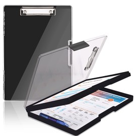 Clipboard with Storage,Heavy Duty Clip Boards 8.5x11 with 2 Storage Case,Clear Visible Top Panel Storage Clipboards,Side Opening Clip Boards,Nursing Clipboard Folder Case for Office Supplies-Black