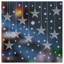 10 x Large Christmas Bauble Window Stickers with 60 x Snowflakes - Snowflake Star Bauble Christmas Window Stickers - Christmas Window Bauble Stickers