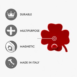 KalaMitica - Set of 2 Magnetic Wall Hangers with Powerful Magnet - Red Four Leaf Clovers