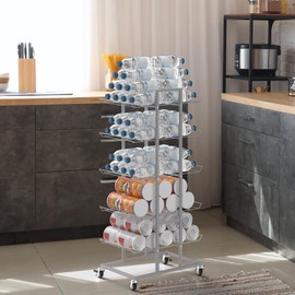 Vrisa Water Bottle Organizer 5-Tier Bottled Water Holder with Wheels Freestanding Drink Rack Can Rack Organizer for Kitchen Pantry Living Room, Silver