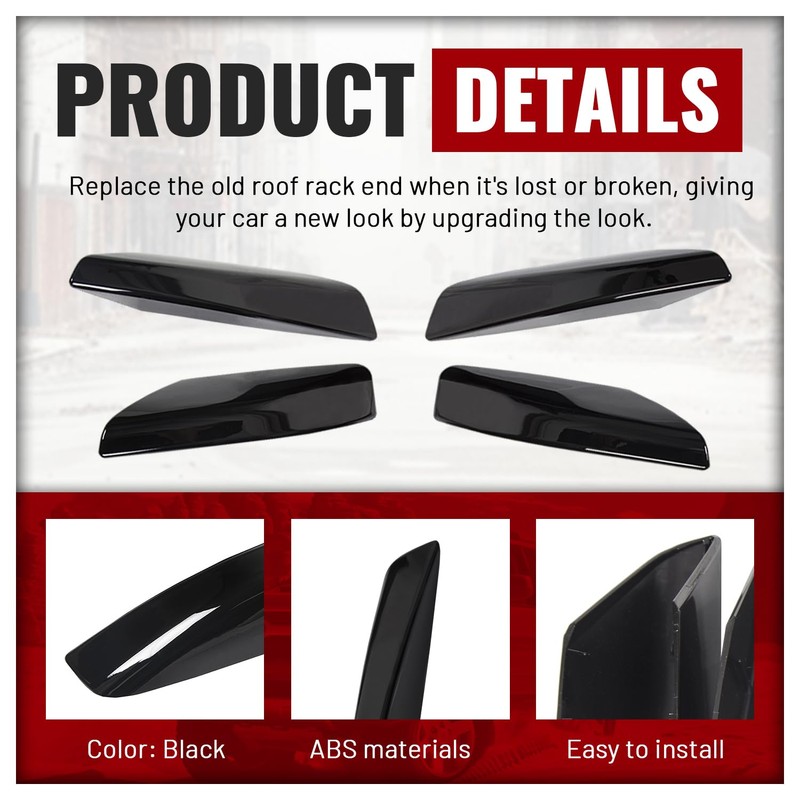 ECOTRIC 4Pcs Roof Rack Rail End Cover Shell Cap Compatible