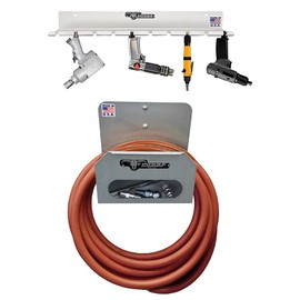Pit Posse PP3359 Air Tool Pneumatic Rack Holder and Air Hose Hanger Combo- Made in USA- Aluminum Tool Organizer for Garage Trailer Workspace-Toy Hauler-Snowmobile-5th Wheel-Holds Up to 10 Air Tools