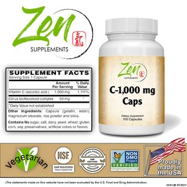 Vitamin C 1000mg - High Potency Vitamin C Supplement with Citrus Bioflavonoid Complex - Immune System & Antioxidant Support - Non-GMO & Gluten Free - 100 Ascorbic Acid Powder Capsules