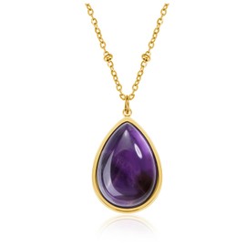 Jovivi Amethyst Crystal Necklace for Women Men Teardrop Natural Healing Crystals Stone Pendant Necklace February Birthstone Gemstone Jewelry