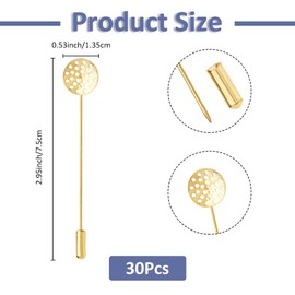 SUPERFINDINGS 30Pcs Golden Flat Round Tray Lapel Pin Brass Blank Brooch Pin Hat Pins Stick Pins with Tray and Stopper Ends for Men Women Suits Barge Collar Suit Tie DIY Costume Jewelry Making
