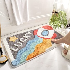 Huilimei Rainbow Stars Rug Bathroom Bathtub Washroom Sink Absorbent Non-Slip Foot Mat Bedroom Floor Mat