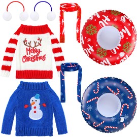 Ramede 8 Pcs Christmas Doll Clothing Accessory Set Christmas Doll Clothes Include Earmuffs Cozy Scarf Inflatable Snow Tube Small Sweater for Doll Accessories Doll Outfit Costume