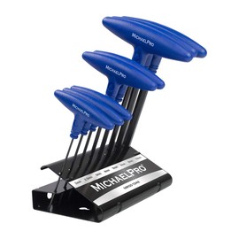 MichaelPro 8-Piece T-Handle Ball End Allen Wrench Set, Metric Hex Key Set (2mm-10 mm), CR-V Steel, Ball End Design for Tight Space Flexibility, Storage Stand Included (Metric, Blue) - MP001042