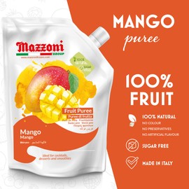 Mazzoni Mango Puree, Juice, 100% Pure Mango Lassi, Just Fruit, Nectar, No Sugar Added, 2.2 lbs (35.2 oz) Real Fruit Mixer for Cocktails, Drinks, Smoothies Convenient Pouch, Made in Italy