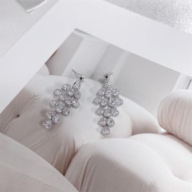 Luxury Peacock Cubic Zirconia Dangle Drop Earrings for Women Dainty S925 Sterling Silver Post Stud Clear CZ Animal Tassel Statement Dangling Lightweight Earring Birthday Wedding Jewelry for Her,