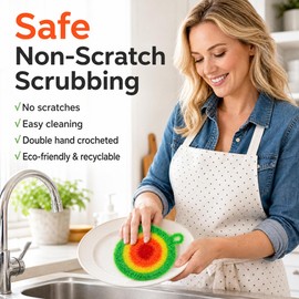 10 Pack Thickened Round Dish Scrubbers, Reusable Crochet Dish Sponges for Kitchen Washing, Non-Scratch Non-Stick Oil Cleaning Cloth with Hanging, Assorted Colors