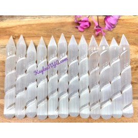 Wholesale Lot 12 Pcs Natural Selenite Aka Satin Spar Massage Spiral Pen ~15cm