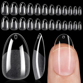 AILLSA Round Almond Nail Tips Soft Gel Medium Nail Tips Full Cover Press On Extension False Gelly Nail Tips 360pcs 12 Sizes Half Matte Pre-shaped Clear Acrylic Fake Nail Tips