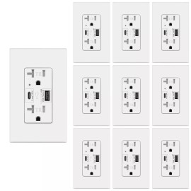 Smart-us 4.8A USB C Outlet High Speed,24W 20 Amp,White, 125 V Tamper-Resista