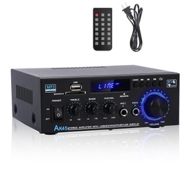 JIAATGA Stereo Home Audio Amplifier Receiver AK45, 600W Bluetooth 5.0 HiFi Stereo Power Amplifier 2.0 Channel RMS 40W x 2 Home Stereo System with Remote Control Amp W/MIC,USB, RCA,FM Radio