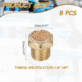 MECCANIXITY 8PCS Pneumatic Exhaust Muffler, 1/8" NPT Male Sintered Bronze Muffler Air Line Fittings for Pneumatic Tools and Industrial Machinery