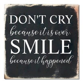 Alioyoit Rustic Wood Sign Modern Farmhouse Wall Hanging Don't Cry Because It is over Smile Because It Happened Vintage Plaque Home Decor Use for Living Room Office School 12x12in