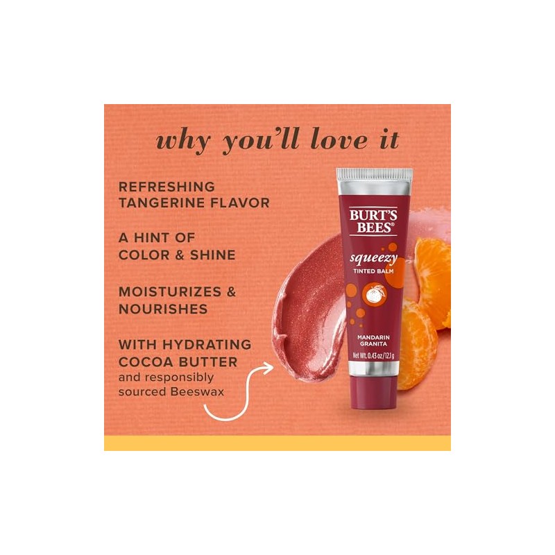 Burts Bees Mandarin Granita Squeezy - Bálsamo labial tintado, 0.43