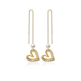 TIFLA Women's Chain Earrings, Pearl, 925 Silver, Heart, Popular Earrings, Hypoallergenic Metal, Sterling Silver, Present, Women's Accessories, Silver Sterling Silver, Cubic Zirconia