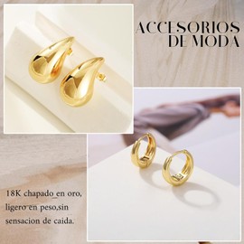 2 pares de Aretes Dorados Gruesos, Aretes de Gota de Lágrima y arete de Aro