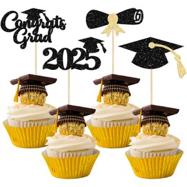 Gyufise 24Pcs Graduation Cupcake Toppers - Class of 2024 Graduation Cap Diploma Cupcake Picks - Gold