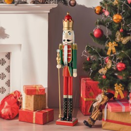 eUty King Nutcracker Christmas 42" H Wooden Nutcracker Decoration Large Size Xmas Welcome Nutcracker King Figurine Decor-Indoor & Outdoor