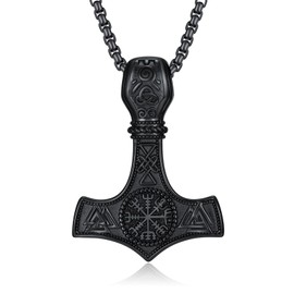 KoyeKei Viking Black Thors Hammer Necklace for Men 925 Sterling Silver Mjolnir Pendant Norse jewelry Norse Gifts for Boyfriend