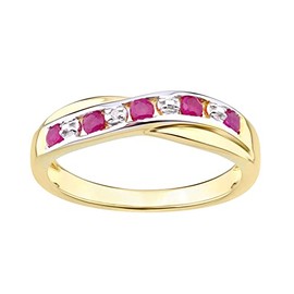 Old English Jewellers 9ct Yellow Gold on Silver Ruby & Diamond Crossover Eternity Ring sizes J - V (R)