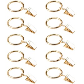 10 Pack Metal Curtain Rings with Clips, 1.28 Inch Diameter Rustproof Vintage Decorative Drapery Window Ring, for Curtain Panel Compatible (Gold)