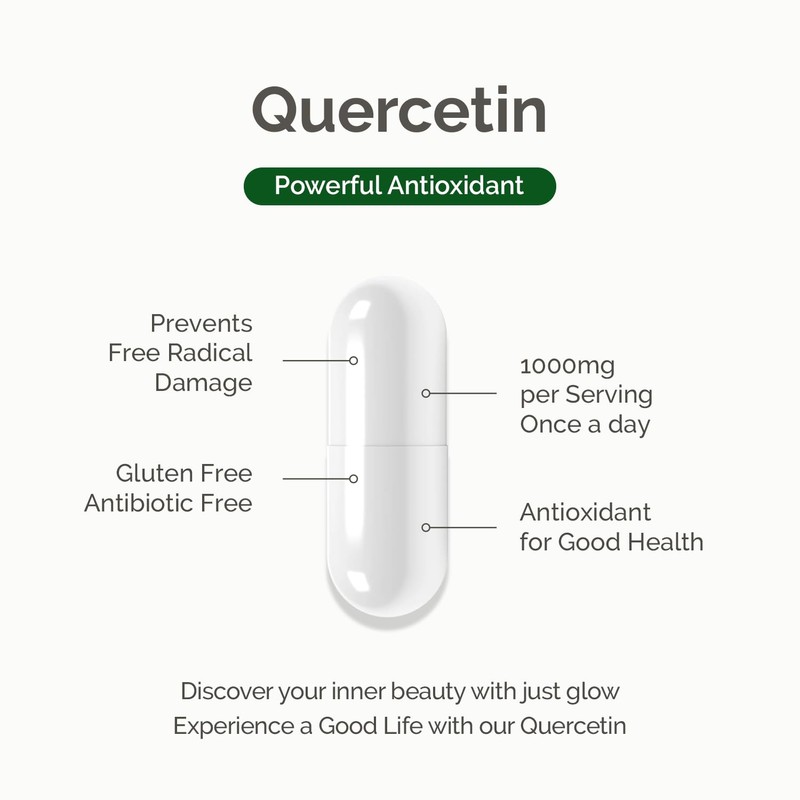 Just Glow Quercetin 500mg 120 Vegan Capsules - Antioxidant Supplement