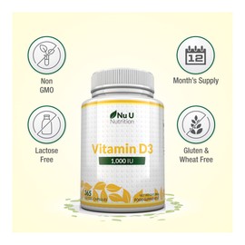 Vitamin D3 365 Softgels (Full Year Supply) | 1000IU Vitamin D Supplement | High Absorption Cholecalciferol Vitamin D (Vitamin D3 softgels Easier to Swallow Than Vitamin D Tablets) by Nu U Nutrition