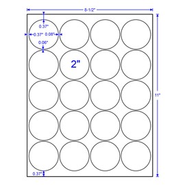 2" Round Circle Labels for Inkjet & Laser Printers, 20 Labels per Sheet- 25Sheets=500 Labels.