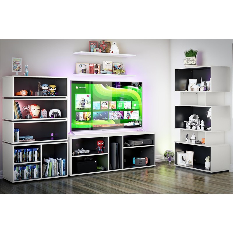 NTENSE Shadow Gaming Storage Unit Bookcase, White and Matte Black