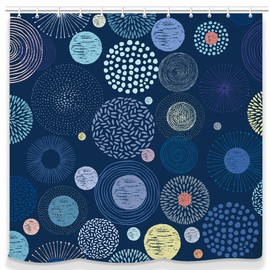 UNIFEEL Modern Design Circles and Fireworks Fabric Shower Curtains, Dark Blue Bathroom Decor Curtain Machine Washable 71 * 71 inch