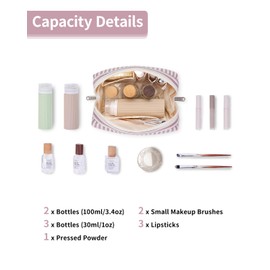 Narwey Small Cosmetic Bag, Small Makeup Bag for Purse, Travel Mini Makeup Pouch, Zipper Pouch, Cute Striped Makeup Bag with Compartments for Women (Dusty Rose Stripe, Small)