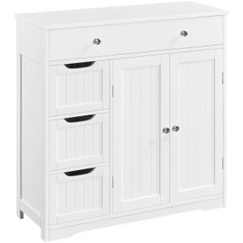 Yaheetech Bathroom Floor Cabinet, Large Storage Space Wooden Organizer with 1 Big Drawer, 3 Small Drawers & 2 Doors, Free-Standing Cupboard for Kitchen/Living Room/Bathroom Use, White
