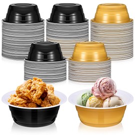 Baderke 50pcs 23oz Disposable Plastic Bowls New Year Large Disposable Party Cup Bowls for Snacks, Salads and Desserts for Birthday, Christmas Holiday Event,Gold and Black